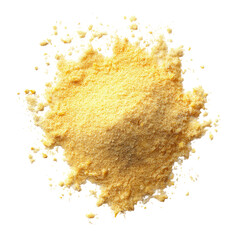 Yellow powder mound on black backdrop; texture & edges blurred by light