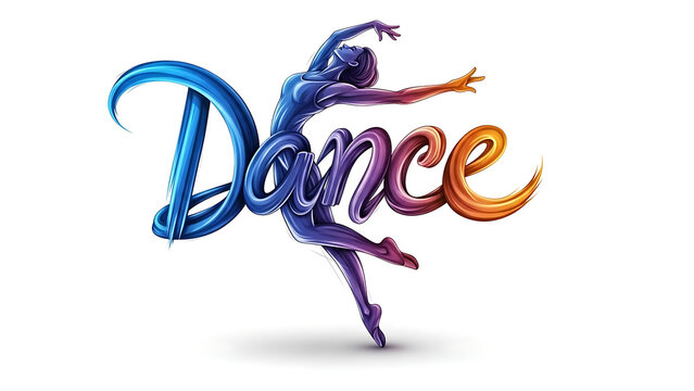 Colorful dancer figure integrated with dance word isolated on a transparent background