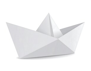 A simple, white paper boat isolated on a clean white background