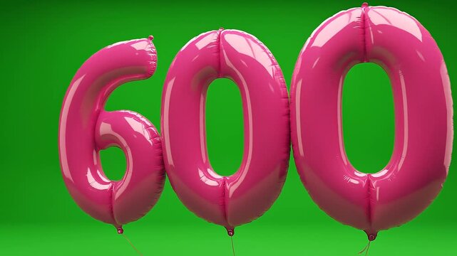 Three Dimensional Pink 600 Number Balloon on Green Screen
