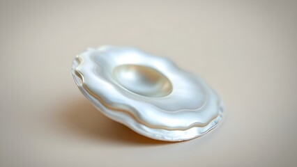 exoskeleton. A single smooth mother-of-pearl shell with iridescent surface and a deep central aperture. gardening catalogs, home-decor guides, designed for gardening and botanical catalogs.