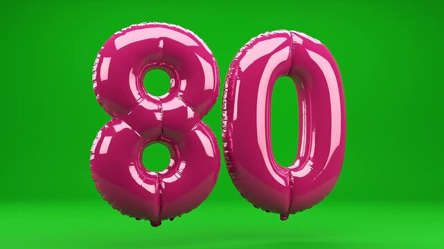 Rotating Pink Foil Balloon Number 80 on Green Screen