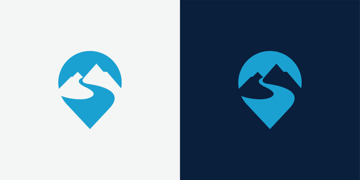 mountain logo design. Abstract outdoor adventure travel location logo vector illustration.