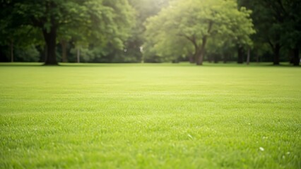Obraz premium Green grassy field with trees in background park nature