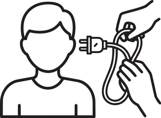 Line art illustration of a person wearing a face mask and headphones