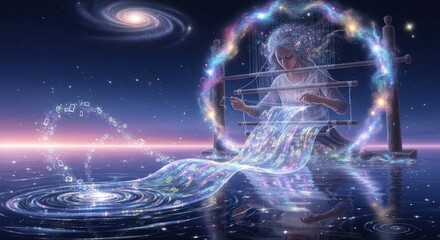 Obraz premium Cosmic fusion of technology and celestial energy across the universe’s vast expanse