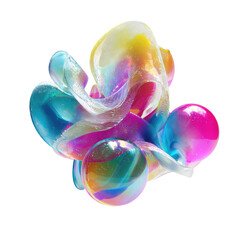 Iridescent blob composed of fluid, spherical, and wavy shapes