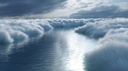 Obraz premium An iceberg floats in the cold ocean under a cloudy sky, showcasing the natural beauty of the Arctic