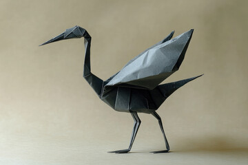 Fototapeta premium Graceful Paper Crane Folded in Minimalist Monochrome Style