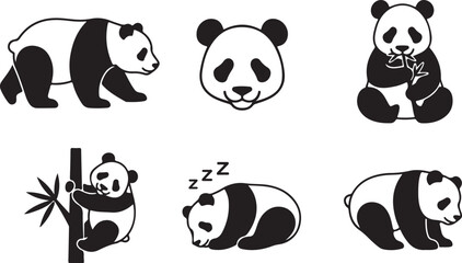 Obraz premium A collection of diverse panda bear icons showcasing various poses and expressions