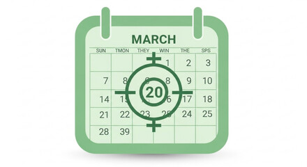 Fototapeta premium Calendar with target on March 20th representing a deadline or important date flat design vector illustration for planning and scheduling concepts