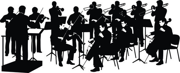 Silhouette of a live orchestra performing on stage © MdAskirAli