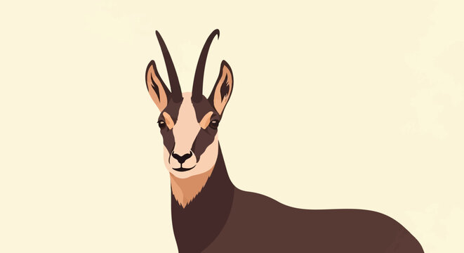 A stylized, close-up portrait of a chamois with curved horns on a pale yellow background
