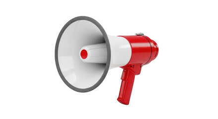 Red and white megaphone communication tool announcing important information isolated on transparent background