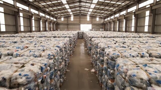Massive Warehouse Storage of Bales of Compressed Plastic Bottles