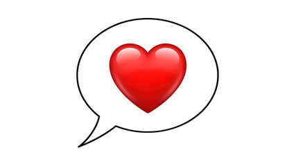 Shiny red heart emoji in white speech bubble symbol of love or like expression isolated on transparent background