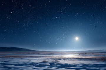 Fototapeta premium Snowy Field Under Starry Night