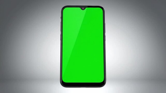 Smart Tech Canvas: A sleek smartphone, its vibrant green screen invites endless possibilities, floating against a smooth, textured backdrop.