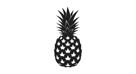 A striking silhouette of a pineapple is presented in a stark black and white design showcasing its textured surface © nhpvect02