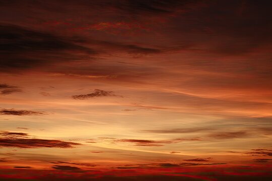 Dramatic sunset sky with varied clouds