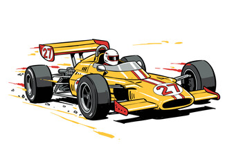 Vintage formula racing car artwork. Sport car print design for apparel. Speed racing graphic print. Fast wheels extreme challenge. Retro automobile ve © panji