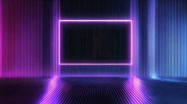 Abstract dark rectangle placeholder framed by intense vertical neon light lines