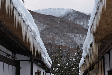 福島県南会津大内宿の冬景色
