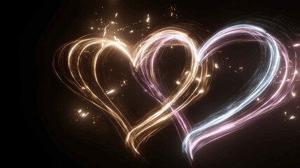 Glowing Hearts with Sparkles in a Dark Background for Romance Theme