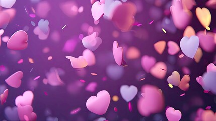Colorful Heart Shapes Floating in a Dreamy Purple Background
