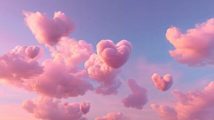 Romantic Heart-Shaped Clouds in a Beautiful Pink Sky at Sunset