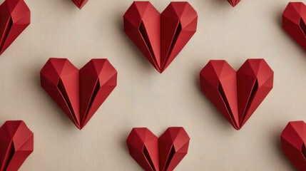 Red Paper Hearts Arranged in a Pattern on Textured Background