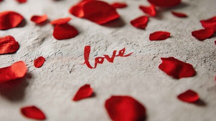 Romantic Red Petals Surrounding Handwritten Love Message on Paper