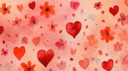 Watercolor Hearts and Flowers Pattern for Romantic Decor and Design