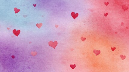 Colorful Watercolor Background with Floating Heart Shapes
