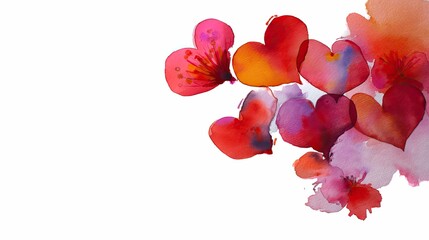 Colorful Watercolor Hearts on White Background for Romantic Theme