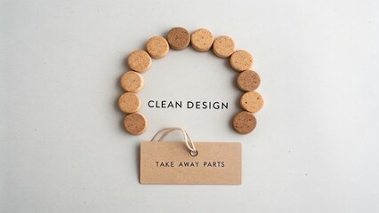 Clean Design with Circular Arrangement of Brown Round Pieces on White Background with Tag Indicating Take Away Parts