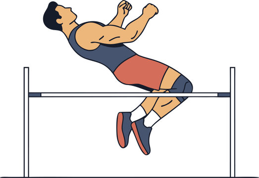 High Jump Athlete Clearing Bar &ndash; Male Track and Field Sports Vector Illustration
