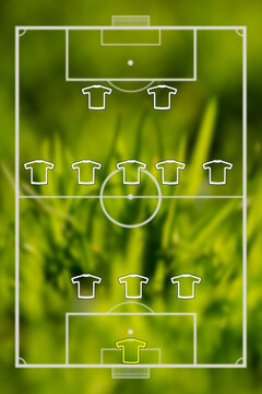 football field top view. Football players arrangement 3-5-2