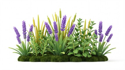 Fototapeta premium Lush Lavender and Greenery Arrangement on White Background.