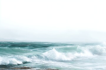 Fototapeta premium Ocean waves oil painting landscape with bright sky background