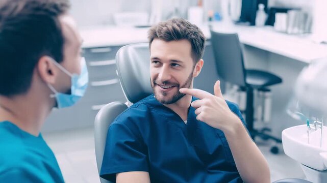 Man talking with a dentist during a dental consultation in a modern clinic. oral healthcare