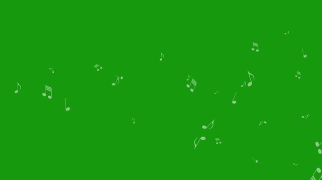 Music notes flying on green background