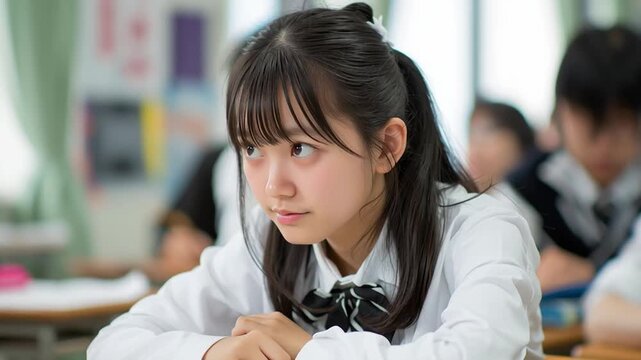 勉強をする日本人の女子高生