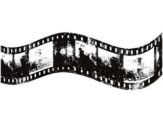 Fototapeta premium Wavy, grayscale filmstrip frames display abstract, dark imagery