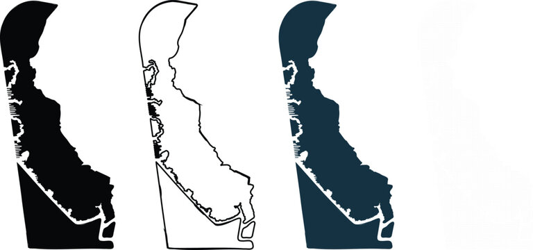 Delaware Map Silhouettes Set Black Outline Dark Blue Dotted Stock Media