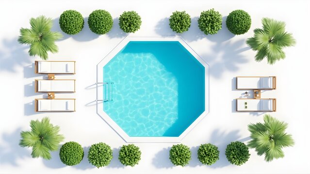 top view landscape design elements for poolside garden
