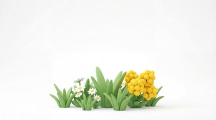 Handmade clay flowers on a white background spring concept.