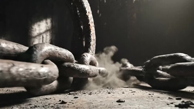 Rusty chains on a dark surface, highlighting wear and age in a moody setting