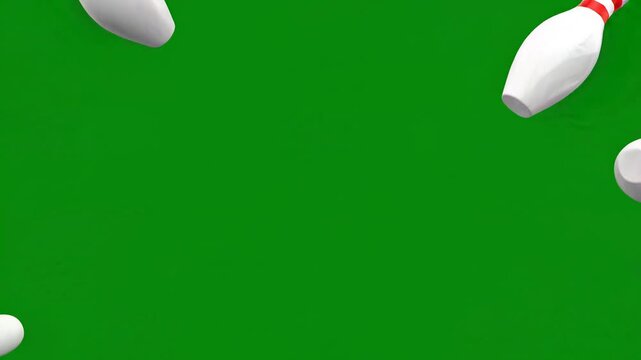Scattered bowling pins on green background for fun night