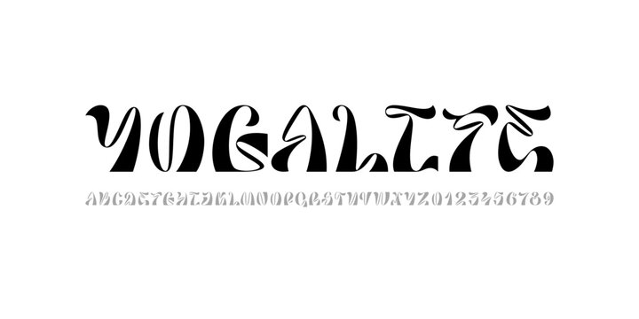 Art font alphabet made modern style, letters from A to Z and numbers from 0 to 9, vector illustration 10EPS.